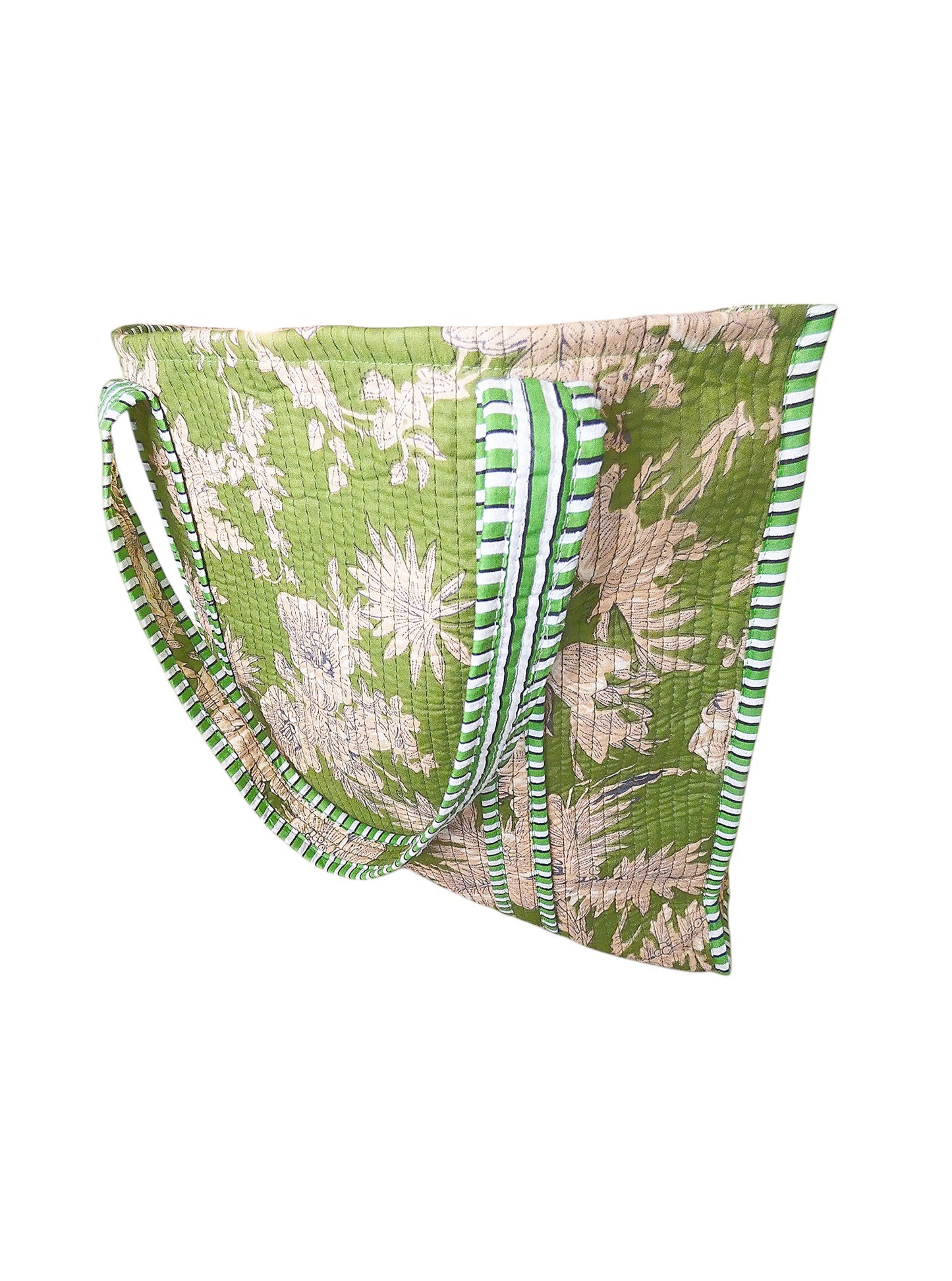 Mira Block Printed Cotton Tote Bag -  Green Leaves