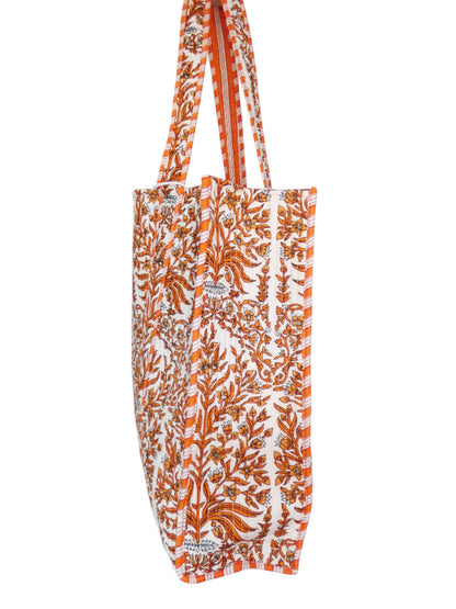 Mira Block Printed Cotton Tote Bag - Orange Enchantment