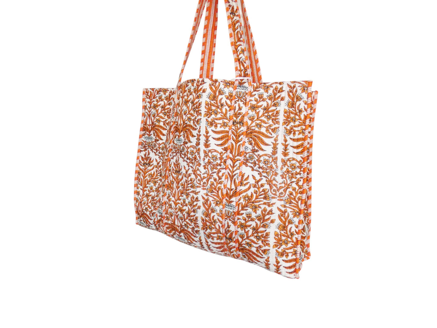 Mira Block Printed Cotton Tote Bag - Orange Enchantment