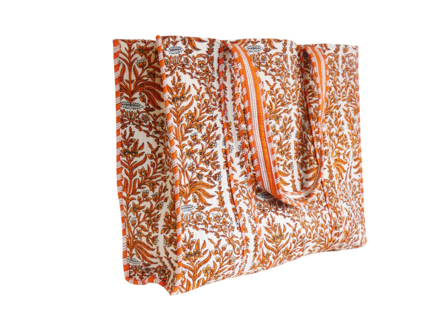 Mira Block Printed Cotton Tote Bag - Orange Enchantment