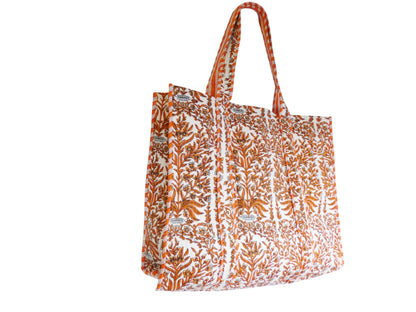 Mira Block Printed Cotton Tote Bag - Orange Enchantment