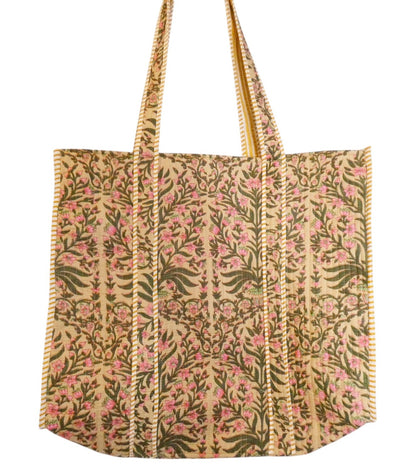 Mira Block Printed Cotton Tote Bag - Yellow Floral