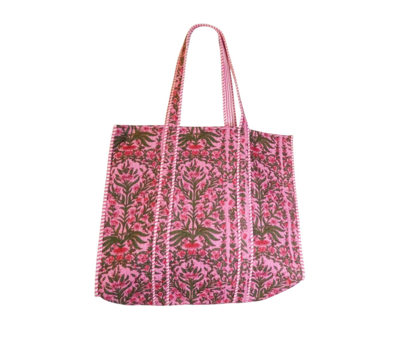 Mira Block Printed Cotton Tote Bag - Pink Floral