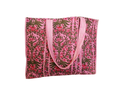 Mira Block Printed Cotton Tote Bag - Pink Floral