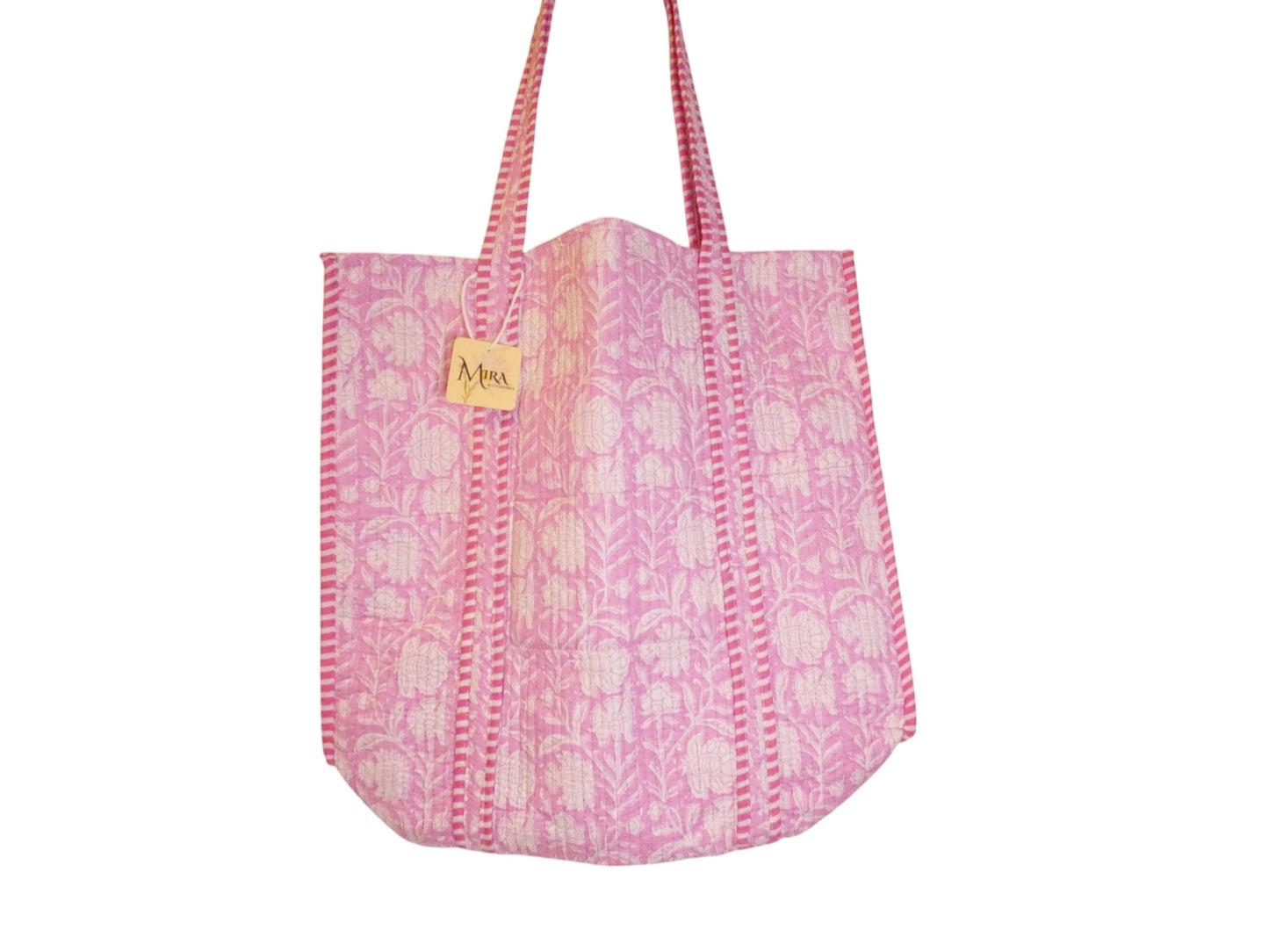 Mira Block Printed Cotton Tote Bag -  Light Pink Floral