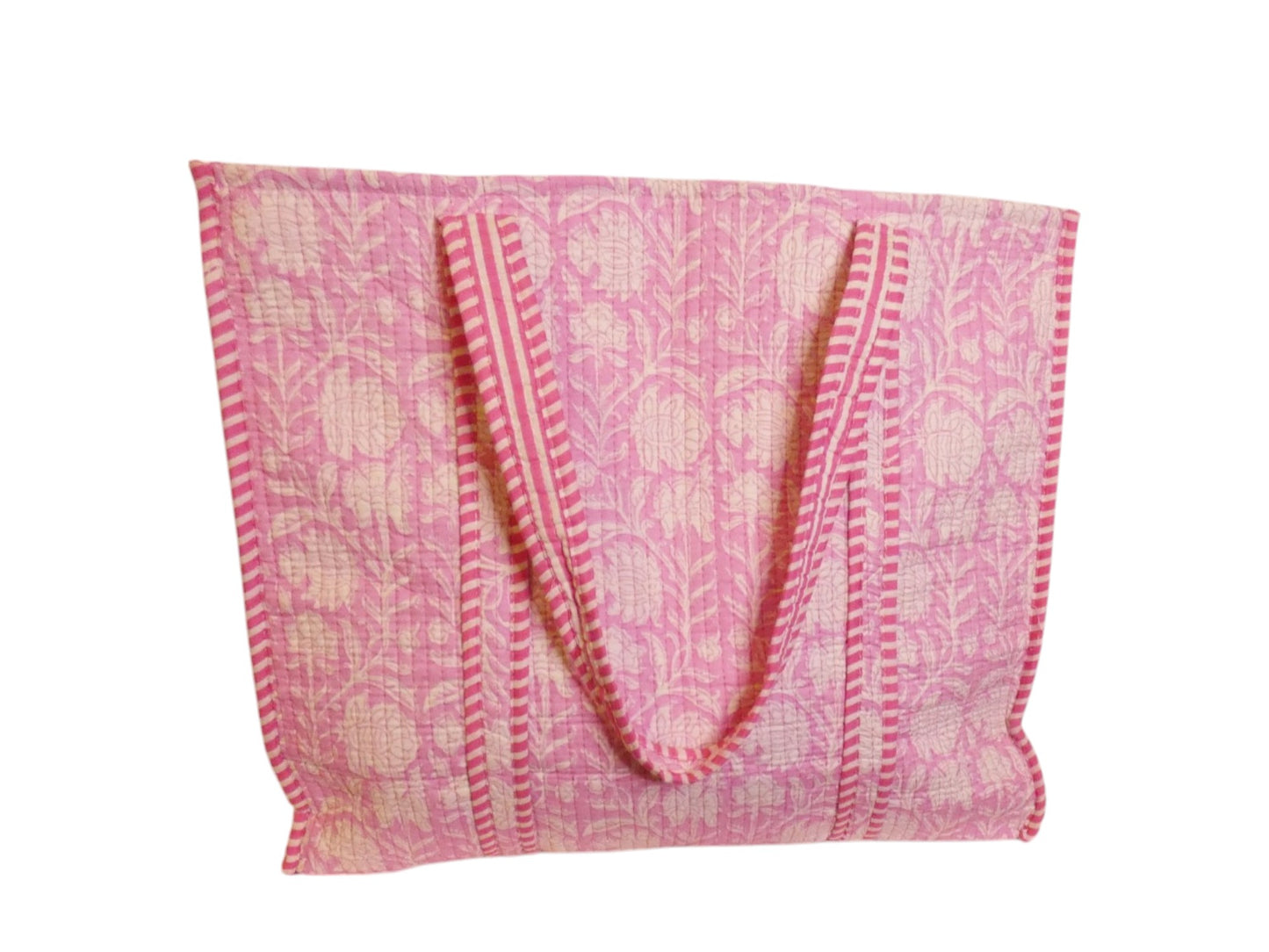 Mira Block Printed Cotton Tote Bag -  Light Pink Floral