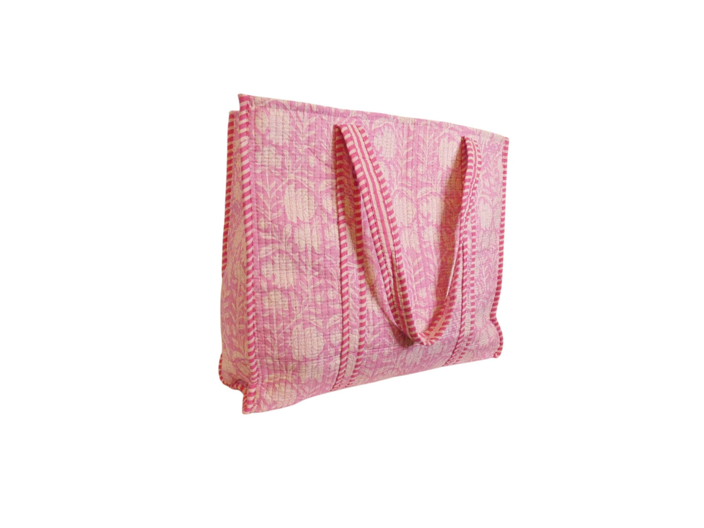 Mira Block Printed Cotton Tote Bag -  Light Pink Floral