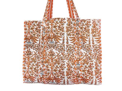 Mira Block Printed Cotton Tote Bag - Orange Enchantment